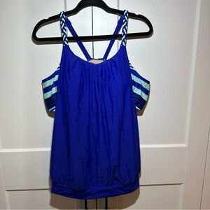 Cacique Blue Striped Blouson Swim Tankini Top, size 18